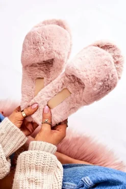 Boto Kapcie Klasyczne*Damskie Klapki Papcie Futrzane Różowe Cold Days