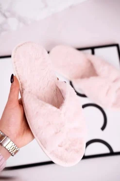 Evento Kapcie Klasyczne*Damskie Klapki Papcie Futrzane Beżowe Bow