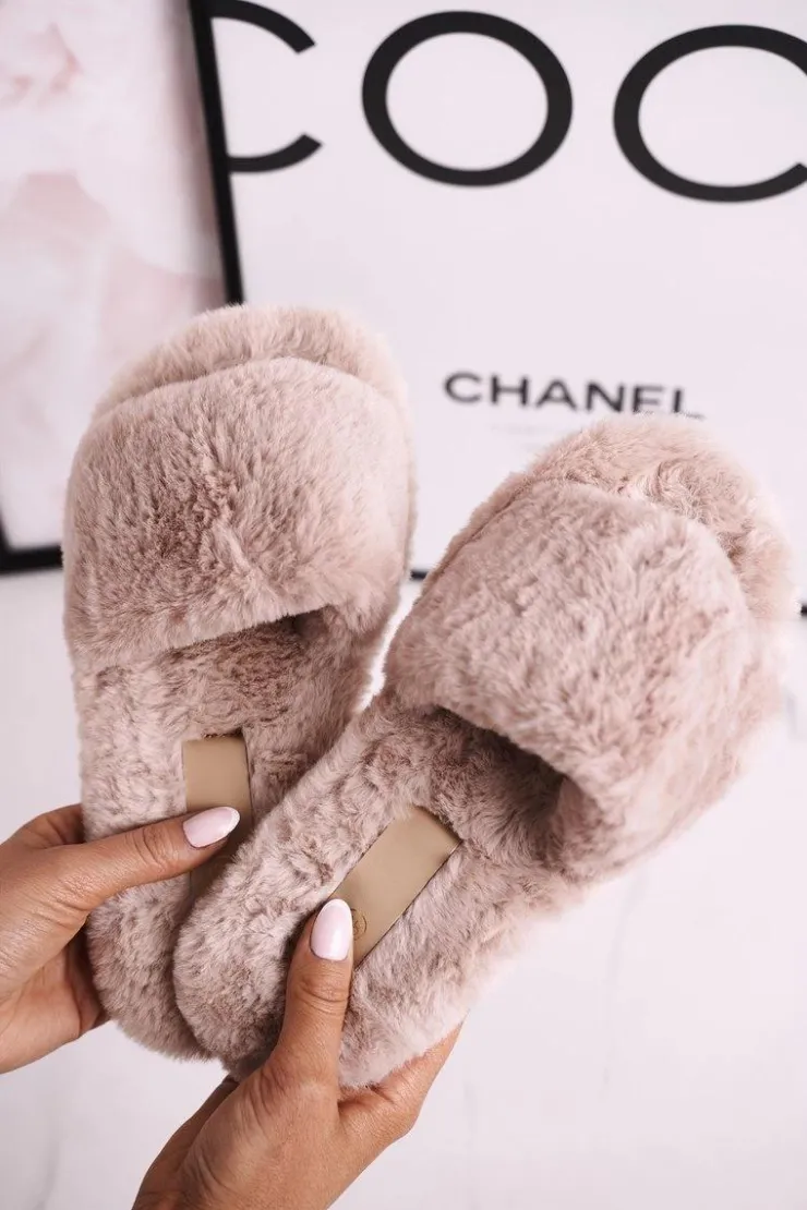 Discount Boto Damskie Klapki Papcie Futrzane Jasny Brąz Cold Days