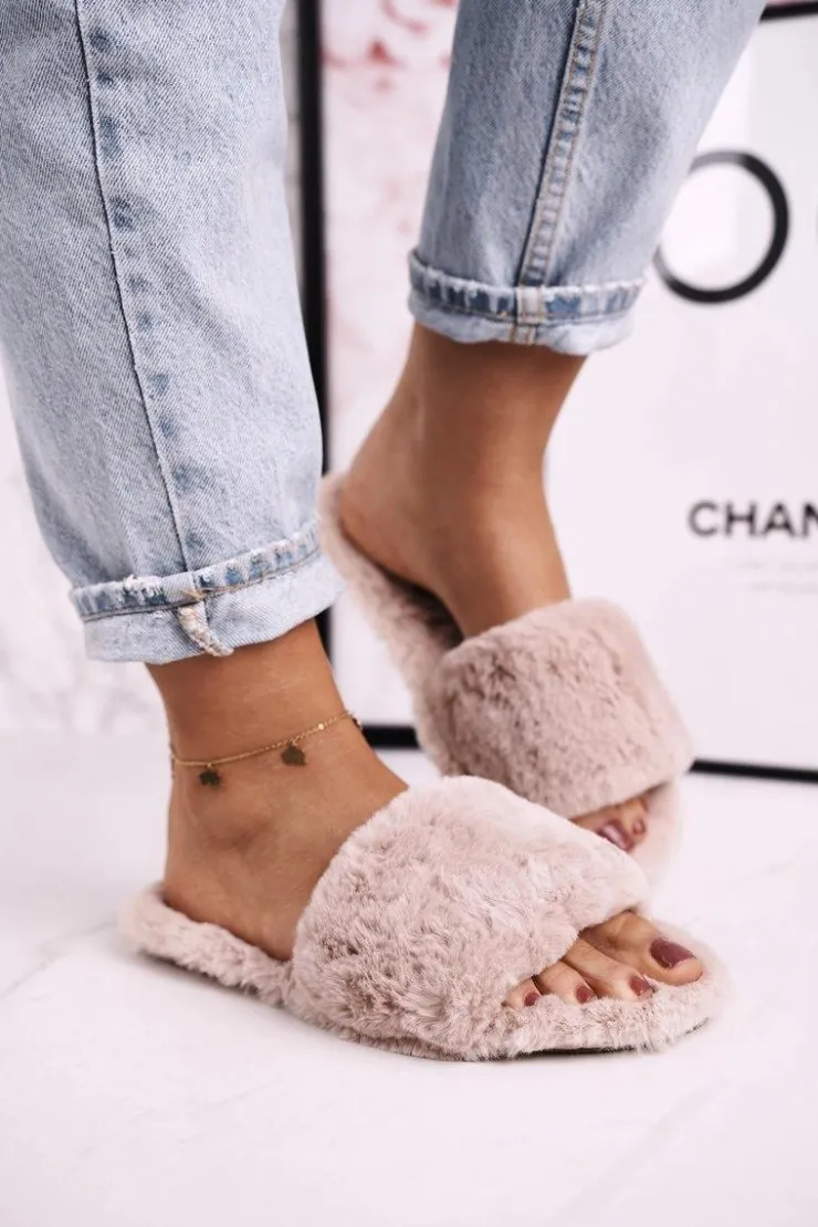 Discount Boto Damskie Klapki Papcie Futrzane Jasny Brąz Cold Days
