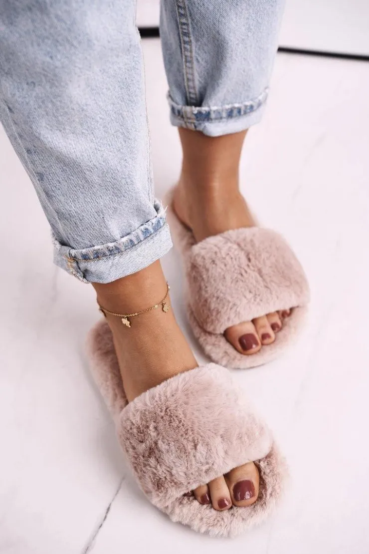 Discount Boto Damskie Klapki Papcie Futrzane Jasny Brąz Cold Days