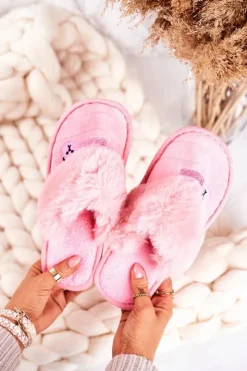 Clearance Boto Damskie Klapki Papcie Z Futerkiem Różowe Teddy