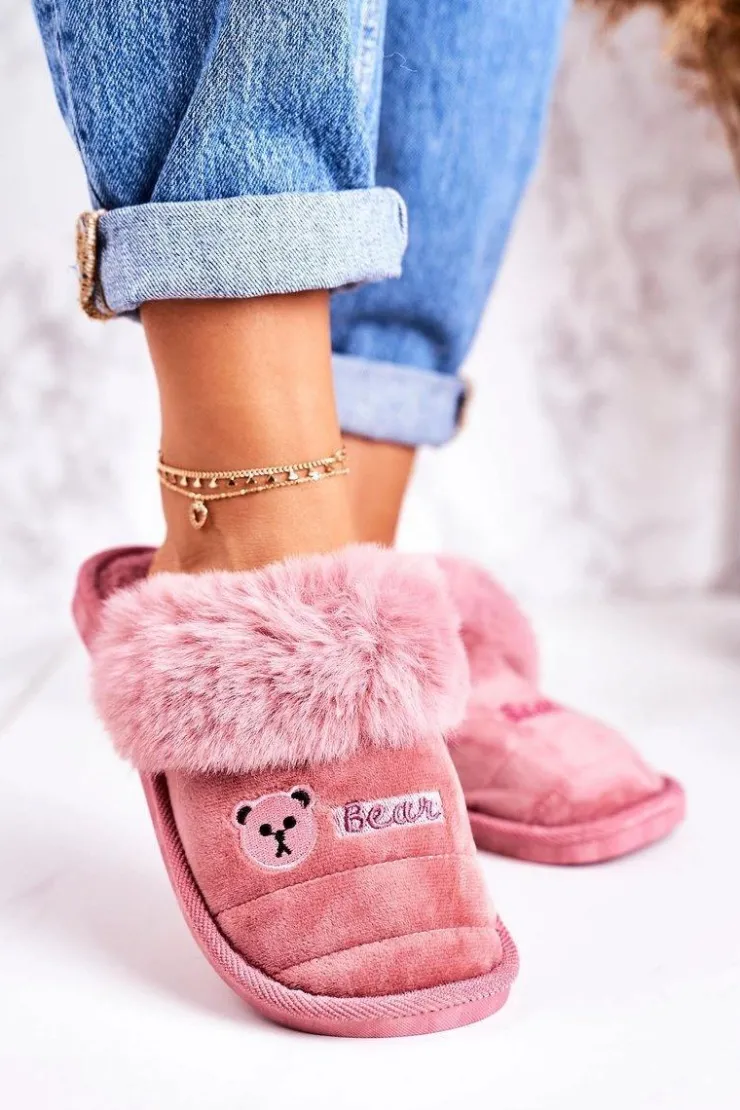 Boto Kapcie Klasyczne|Klapki Z Futerkiem*Damskie Klapki Papcie Z Futerkiem Pudrowy Róż Teddy