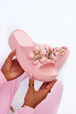 Boto Damskie Klapki Piankowe Z Ozdobami Na Grubej Podeszwie Różowe Bremavia Różowy