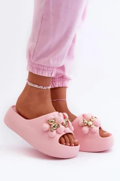Boto Damskie Klapki Piankowe Z Ozdobami Na Grubej Podeszwie Różowe Bremavia Różowy