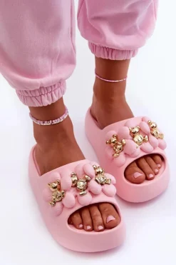 Boto Damskie Klapki Piankowe Z Ozdobami Na Grubej Podeszwie Różowe Bremavia Różowy