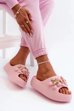 Boto Damskie Klapki Piankowe Z Ozdobami Na Grubej Podeszwie Różowe Bremavia Różowy