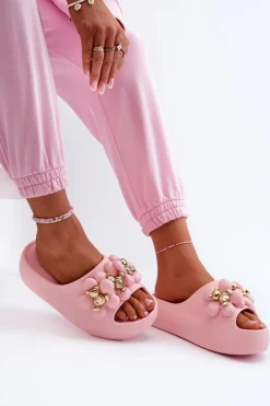 Boto Damskie Klapki Piankowe Z Ozdobami Na Grubej Podeszwie Różowe Bremavia Różowy