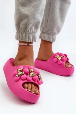 Outlet Boto Damskie Klapki Piankowe Z Ozdobami Na Grubej Podeszwie Fuksja Bremavia Różowy