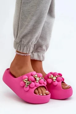 Outlet Boto Damskie Klapki Piankowe Z Ozdobami Na Grubej Podeszwie Fuksja Bremavia Różowy