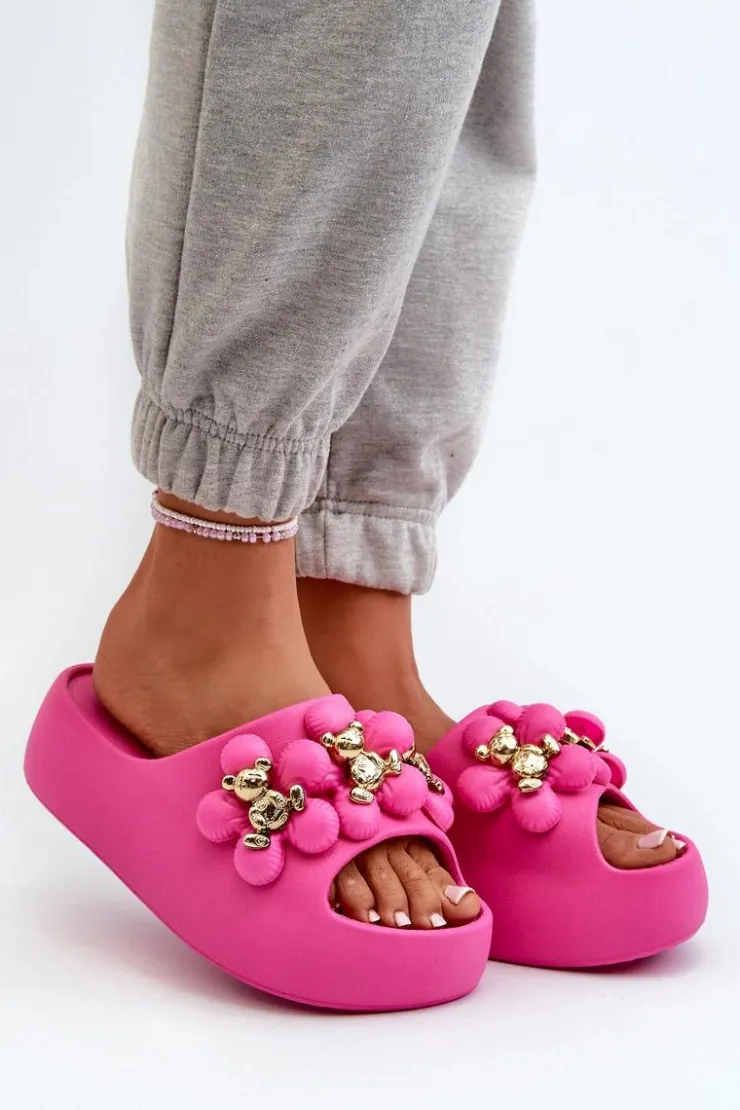 Outlet Boto Damskie Klapki Piankowe Z Ozdobami Na Grubej Podeszwie Fuksja Bremavia Różowy