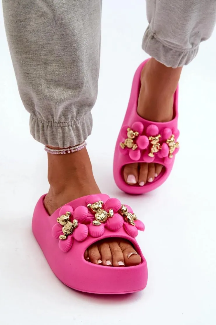 Outlet Boto Damskie Klapki Piankowe Z Ozdobami Na Grubej Podeszwie Fuksja Bremavia Różowy