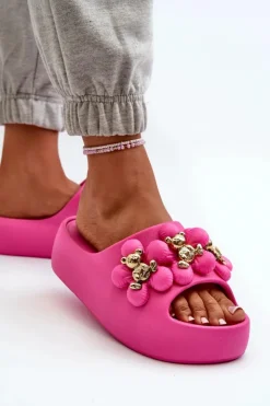 Outlet Boto Damskie Klapki Piankowe Z Ozdobami Na Grubej Podeszwie Fuksja Bremavia Różowy