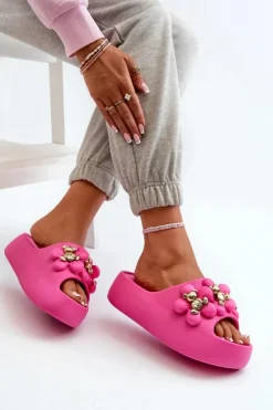 Outlet Boto Damskie Klapki Piankowe Z Ozdobami Na Grubej Podeszwie Fuksja Bremavia Różowy