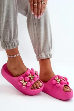 Outlet Boto Damskie Klapki Piankowe Z Ozdobami Na Grubej Podeszwie Fuksja Bremavia Różowy