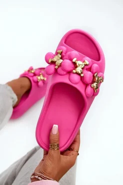 Outlet Boto Damskie Klapki Piankowe Z Ozdobami Na Grubej Podeszwie Fuksja Bremavia Różowy