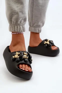 Boto Klapki Na Platformie|Klapki Damskie Klasyczne*Damskie Klapki Piankowe Z Ozdobami Na Grubej Podeszwie Czarne Bremavia Czarny