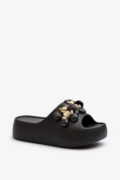 Boto Klapki Na Platformie|Klapki Damskie Klasyczne*Damskie Klapki Piankowe Z Ozdobami Na Grubej Podeszwie Czarne Bremavia Czarny
