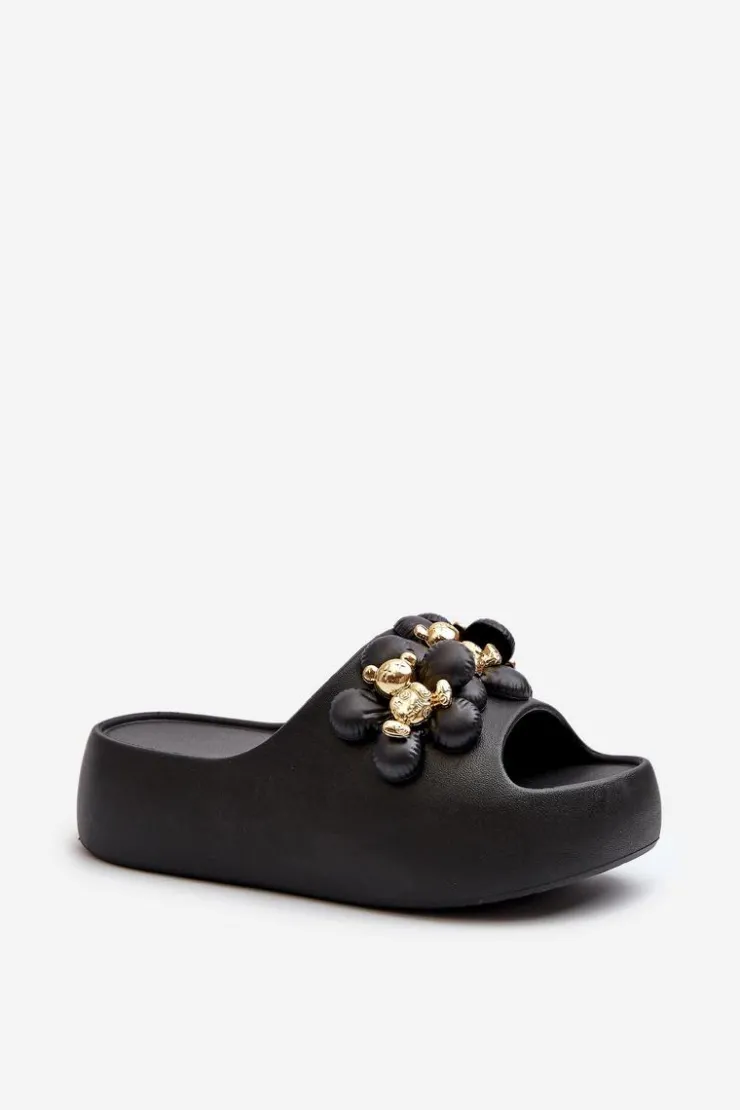 Boto Klapki Na Platformie|Klapki Damskie Klasyczne*Damskie Klapki Piankowe Z Ozdobami Na Grubej Podeszwie Czarne Bremavia Czarny