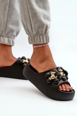 Boto Klapki Na Platformie|Klapki Damskie Klasyczne*Damskie Klapki Piankowe Z Ozdobami Na Grubej Podeszwie Czarne Bremavia Czarny