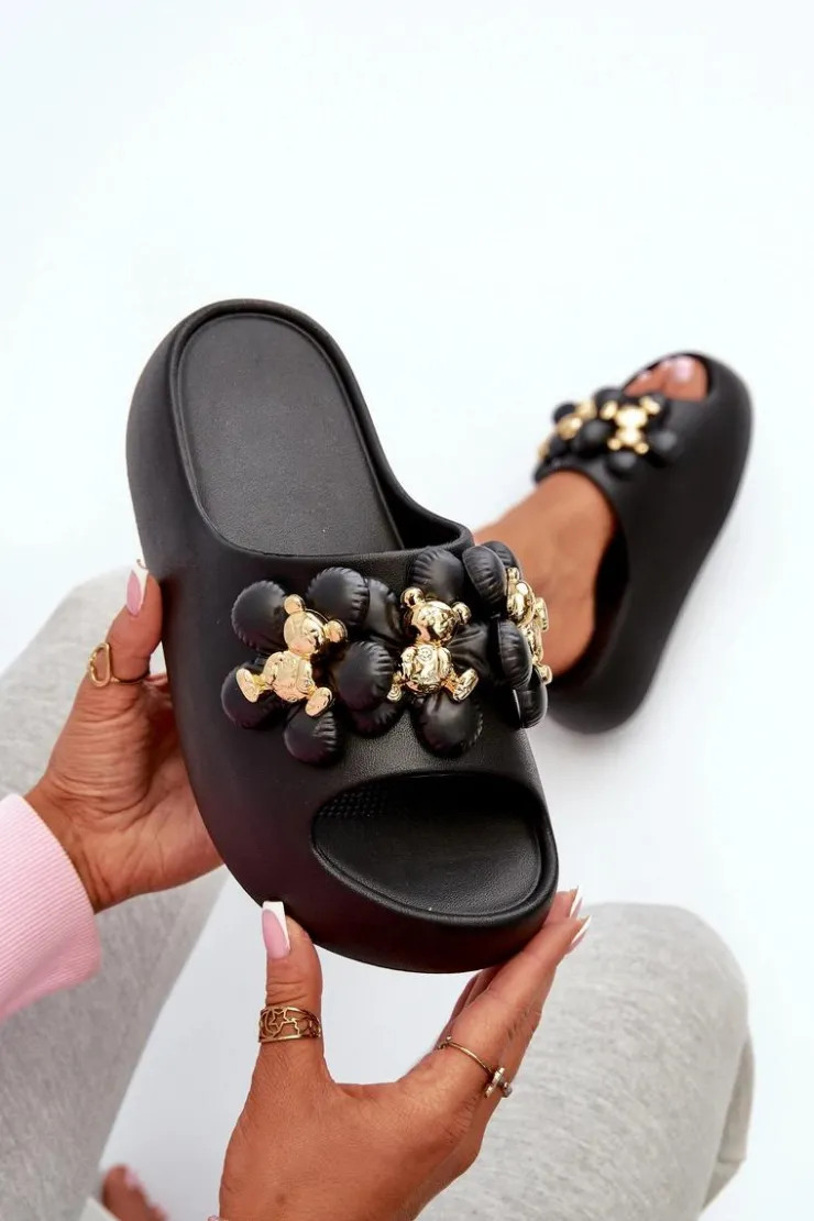 Boto Klapki Na Platformie|Klapki Damskie Klasyczne*Damskie Klapki Piankowe Z Ozdobami Na Grubej Podeszwie Czarne Bremavia Czarny