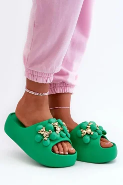 Damskie Boto Damskie Klapki Piankowe Z Ozdobami Na Grubej Podeszwie Zielone Bremavia