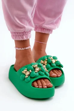 Damskie Boto Damskie Klapki Piankowe Z Ozdobami Na Grubej Podeszwie Zielone Bremavia