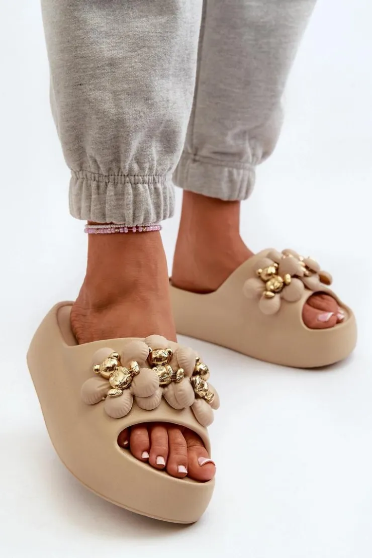 Online Boto Damskie Klapki Piankowe Z Ozdobami Na Grubej Podeszwie Ciemnobeżowe Bremavia