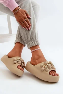 Online Boto Damskie Klapki Piankowe Z Ozdobami Na Grubej Podeszwie Ciemnobeżowe Bremavia