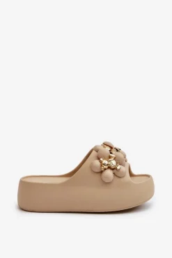 Online Boto Damskie Klapki Piankowe Z Ozdobami Na Grubej Podeszwie Ciemnobeżowe Bremavia