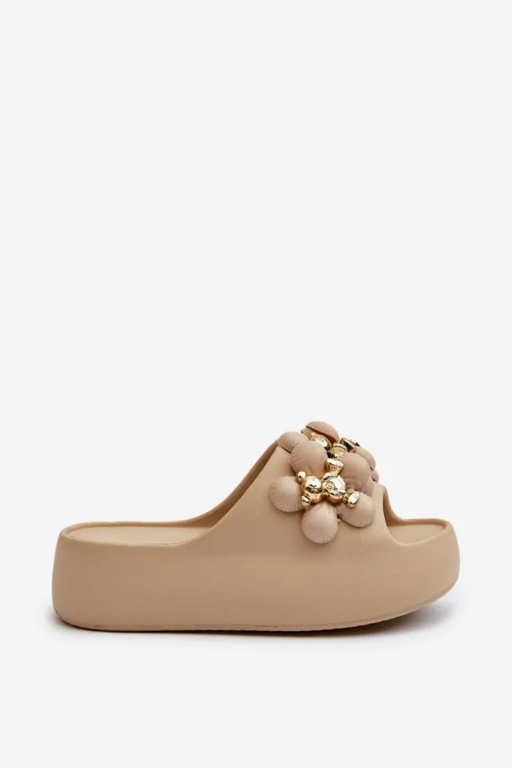 Online Boto Damskie Klapki Piankowe Z Ozdobami Na Grubej Podeszwie Ciemnobeżowe Bremavia