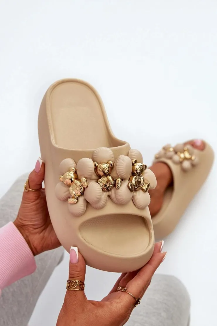 Online Boto Damskie Klapki Piankowe Z Ozdobami Na Grubej Podeszwie Ciemnobeżowe Bremavia