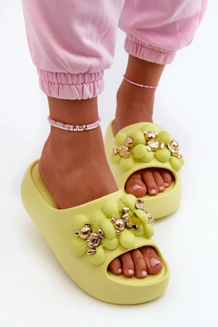 Boto Klapki Na Platformie|Klapki Damskie Klasyczne*Damskie Klapki Piankowe Z Ozdobami Na Grubej Podeszwie Limonkowe Bremavia Żółty