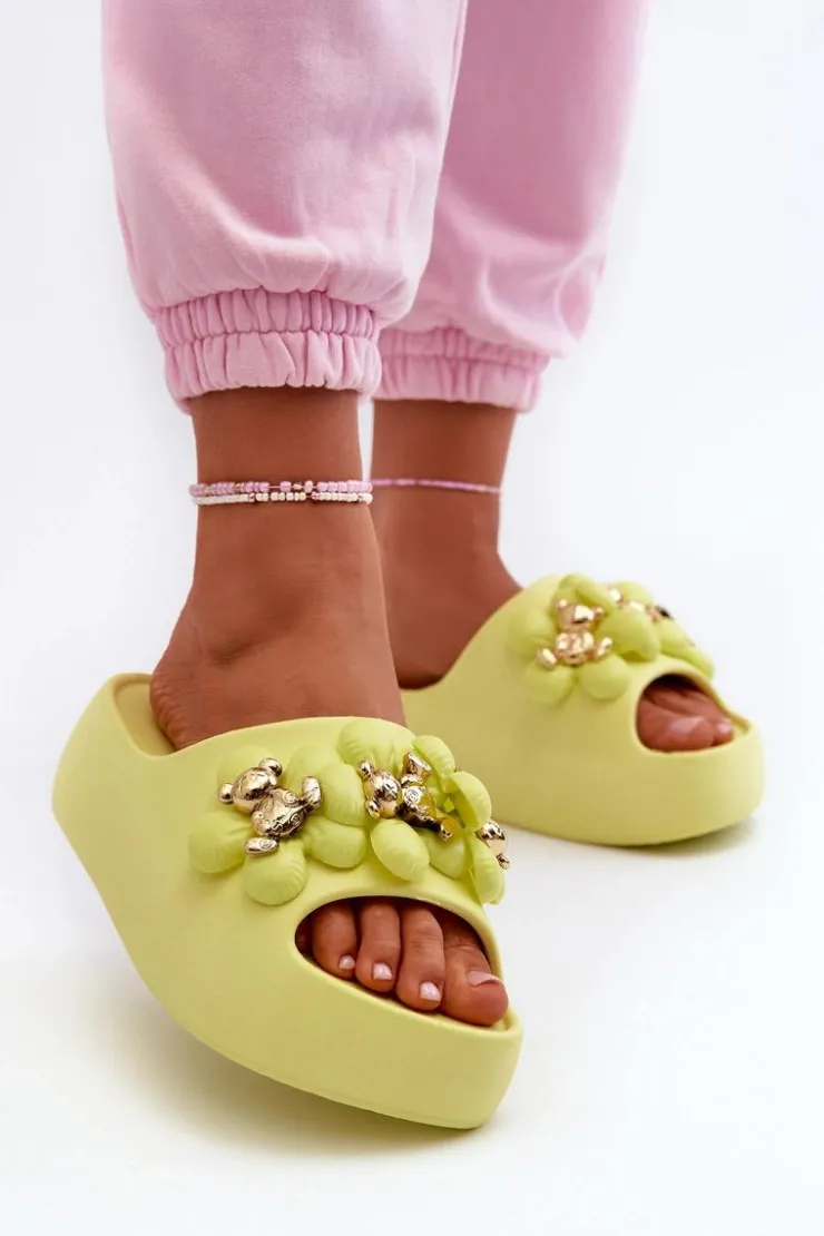Boto Klapki Na Platformie|Klapki Damskie Klasyczne*Damskie Klapki Piankowe Z Ozdobami Na Grubej Podeszwie Limonkowe Bremavia Żółty