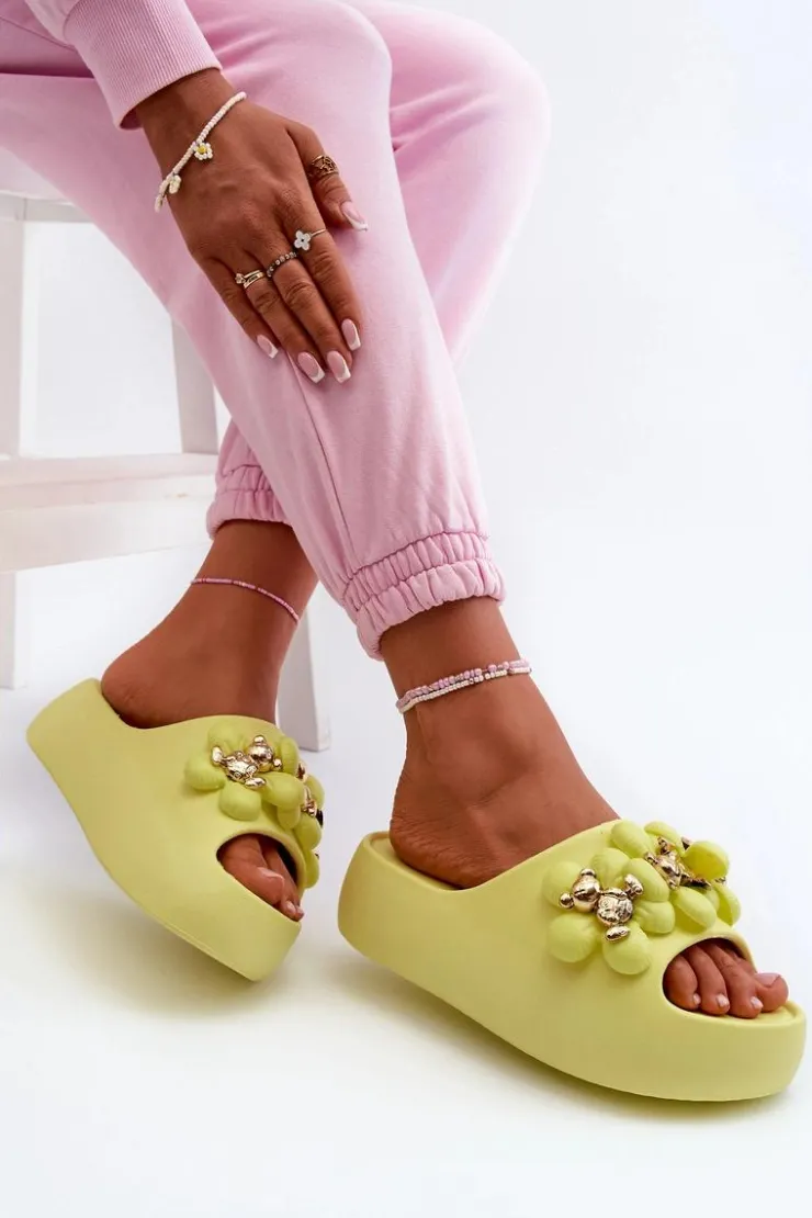 Boto Klapki Na Platformie|Klapki Damskie Klasyczne*Damskie Klapki Piankowe Z Ozdobami Na Grubej Podeszwie Limonkowe Bremavia Żółty