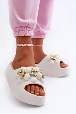 Damskie Boto Damskie Klapki Piankowe Z Ozdobami Na Grubej Podeszwie Białe Bremavia