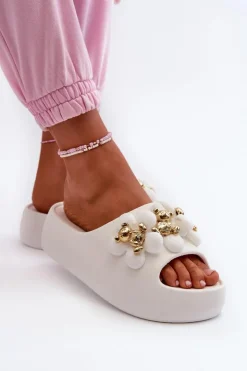 Damskie Boto Damskie Klapki Piankowe Z Ozdobami Na Grubej Podeszwie Białe Bremavia