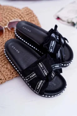 Damskie Boto Damskie Klapki Profilowana Wkładka Z Kokardką Czarne Vrenya