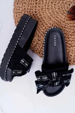 Damskie Boto Damskie Klapki Profilowana Wkładka Z Kokardką Czarne Vrenya