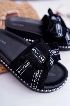 Damskie Boto Damskie Klapki Profilowana Wkładka Z Kokardką Czarne Vrenya