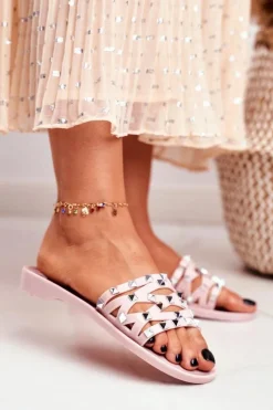 Discount Boto Damskie Klapki Różowe Gumowe Ćwieki Patty