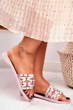 Discount Boto Damskie Klapki Różowe Gumowe Ćwieki Patty