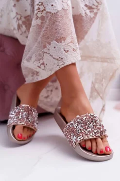 Damskie Boto Damskie Klapki Różowe Złoto Glamour