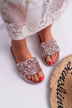 Damskie Boto Damskie Klapki Różowe Złoto Glamour