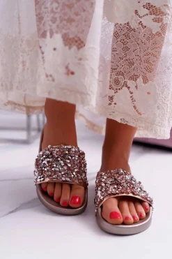 Damskie Boto Damskie Klapki Różowe Złoto Glamour