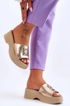 Boto Klapki Na Platformie|Klapki Damskie Klasyczne*Damskie Klapki Skórzane Na Platformie Z Ozdobą Złote Lemar Renna