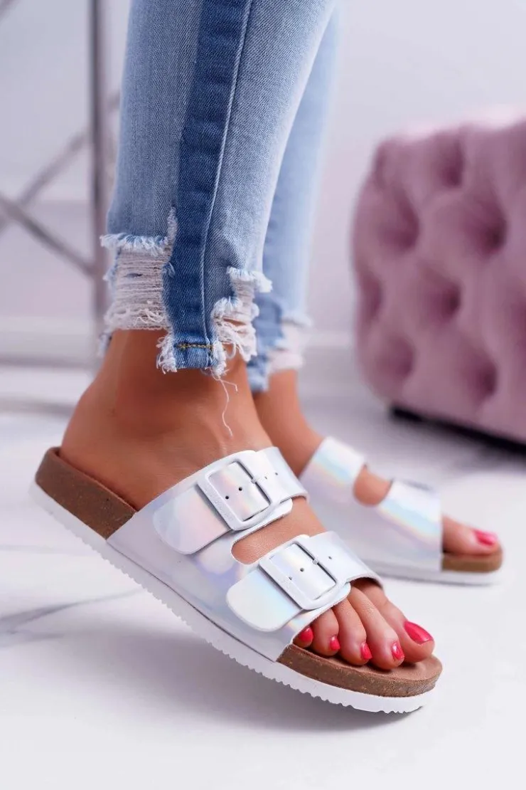 Outlet Big Star Shoes Damskie Klapki Srebrne Big Star DD274134