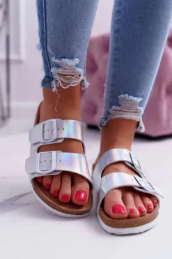 Outlet Big Star Shoes Damskie Klapki Srebrne Big Star DD274134