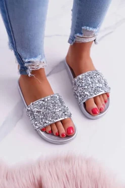 Boto Klapki Damskie Klasyczne*Damskie Klapki Srebrne Glamour