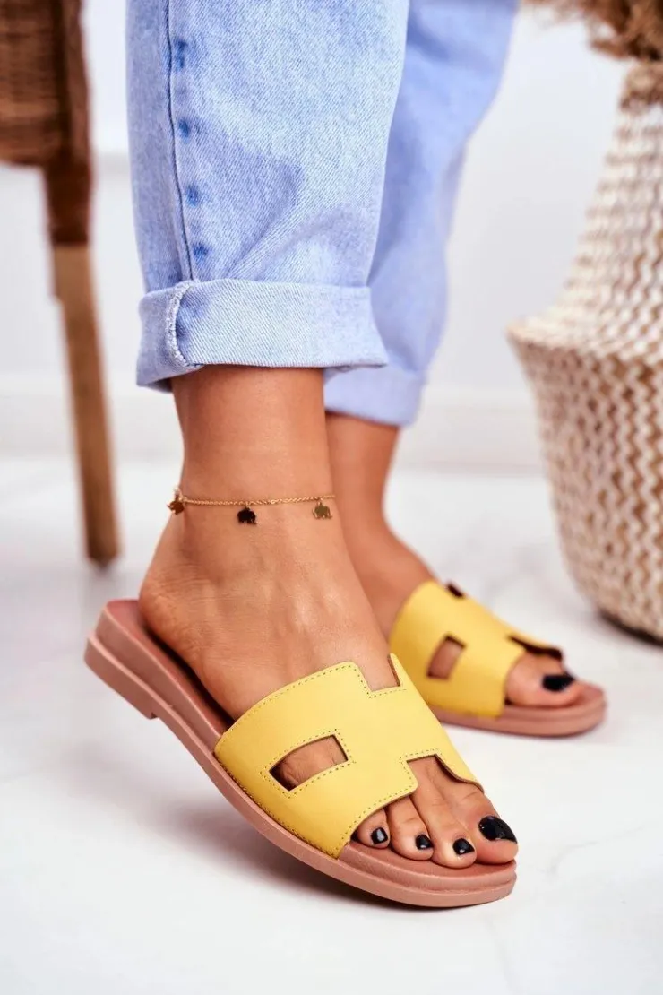 Sale Boto Damskie Klapki Żółte Geometryczne Klasyczne Theodora